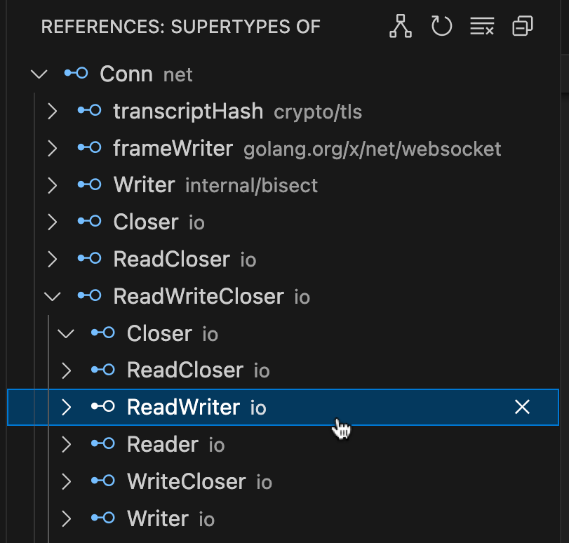 Type Hierarchy: supertypes of net.Conn